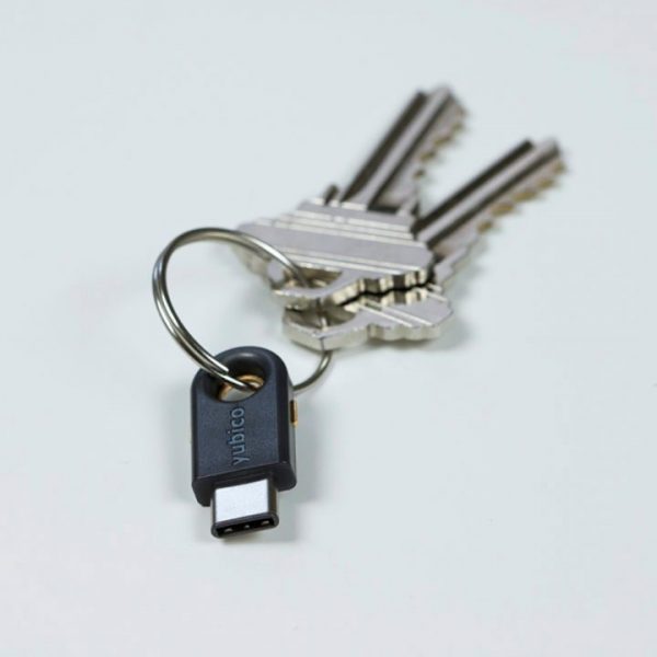 YubiKey C FIPS on a keychain